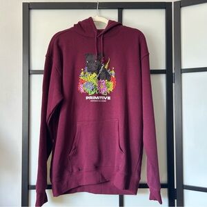 [XL] NWT Primitive Maroon Long Sleeve Hoodie with Vibrant Dog Floral Graphic